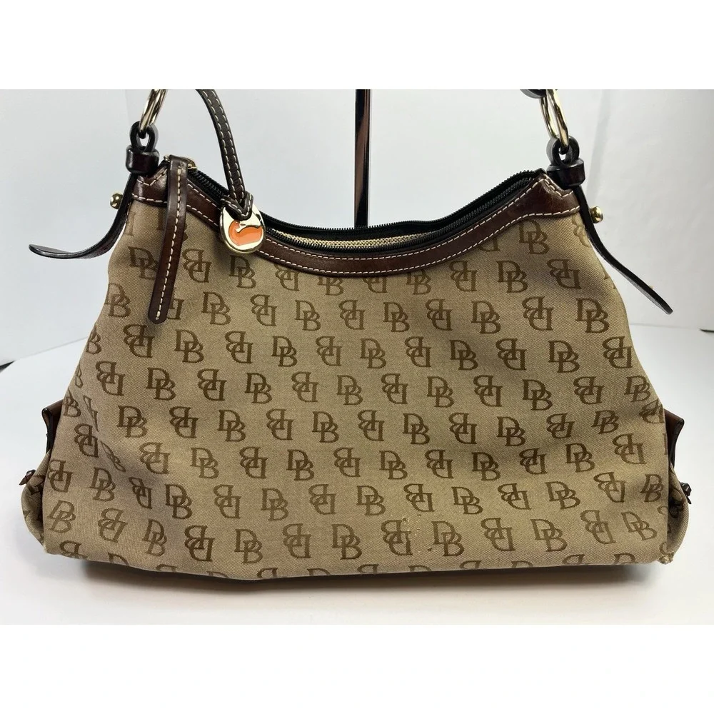 Dooney & Bourke Gretta Hobo Shoulder Handbag Large Satchel Purse Brown Canvas